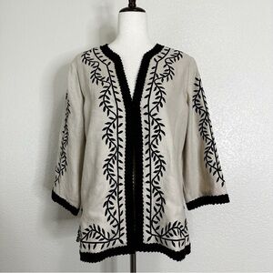 NWT Linea 100% Linen Embroidered One Button 3/4 Sleeves Blazer Jacket, Sz Medium